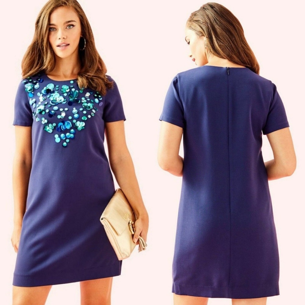 Lilly Pulitzer Havyn embellished shift dress in true navy size 2